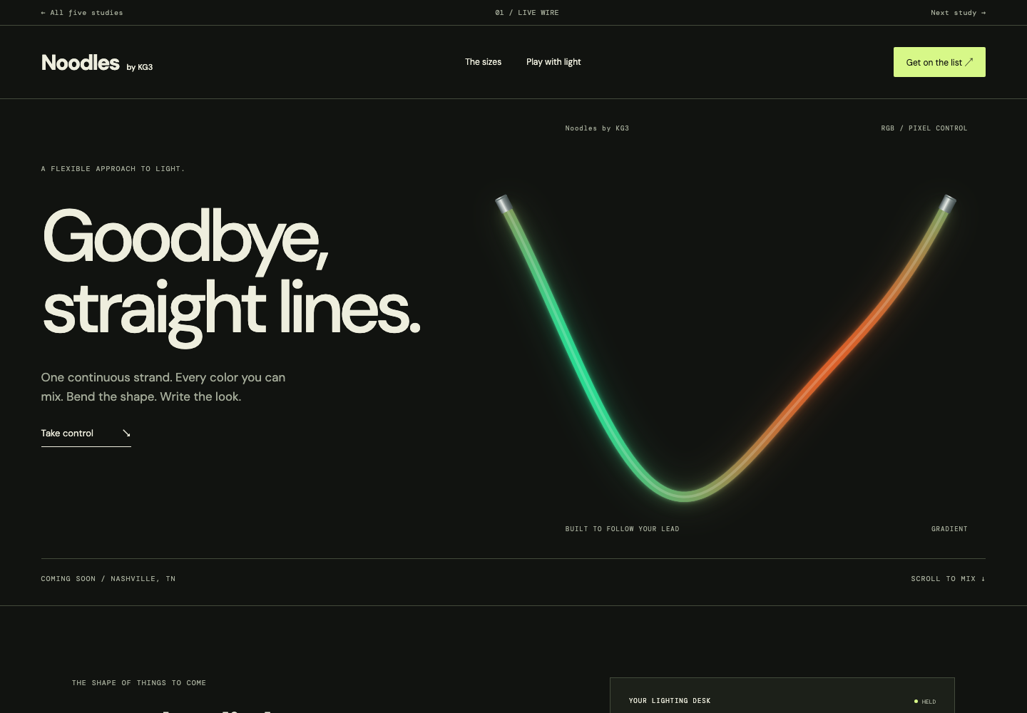 Live Wire design with a continuous glowing RGB strand