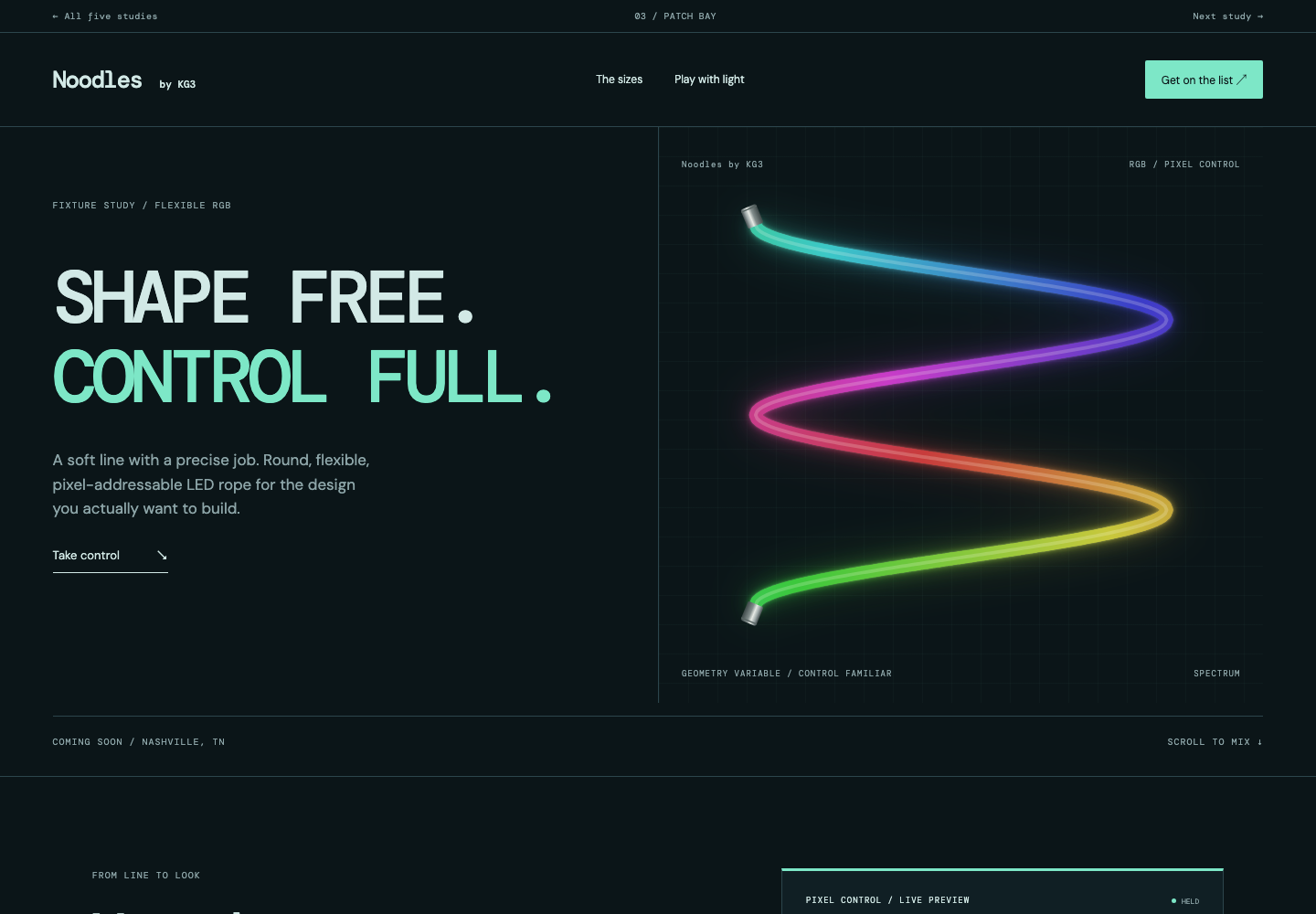 Patch Bay design with a continuous glowing RGB strand